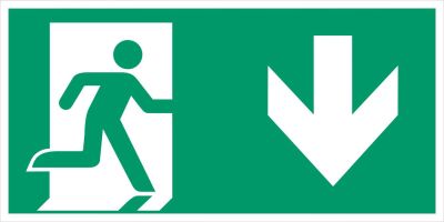 Rettungszeichen Notausgang, Richtungspfeil abwärts